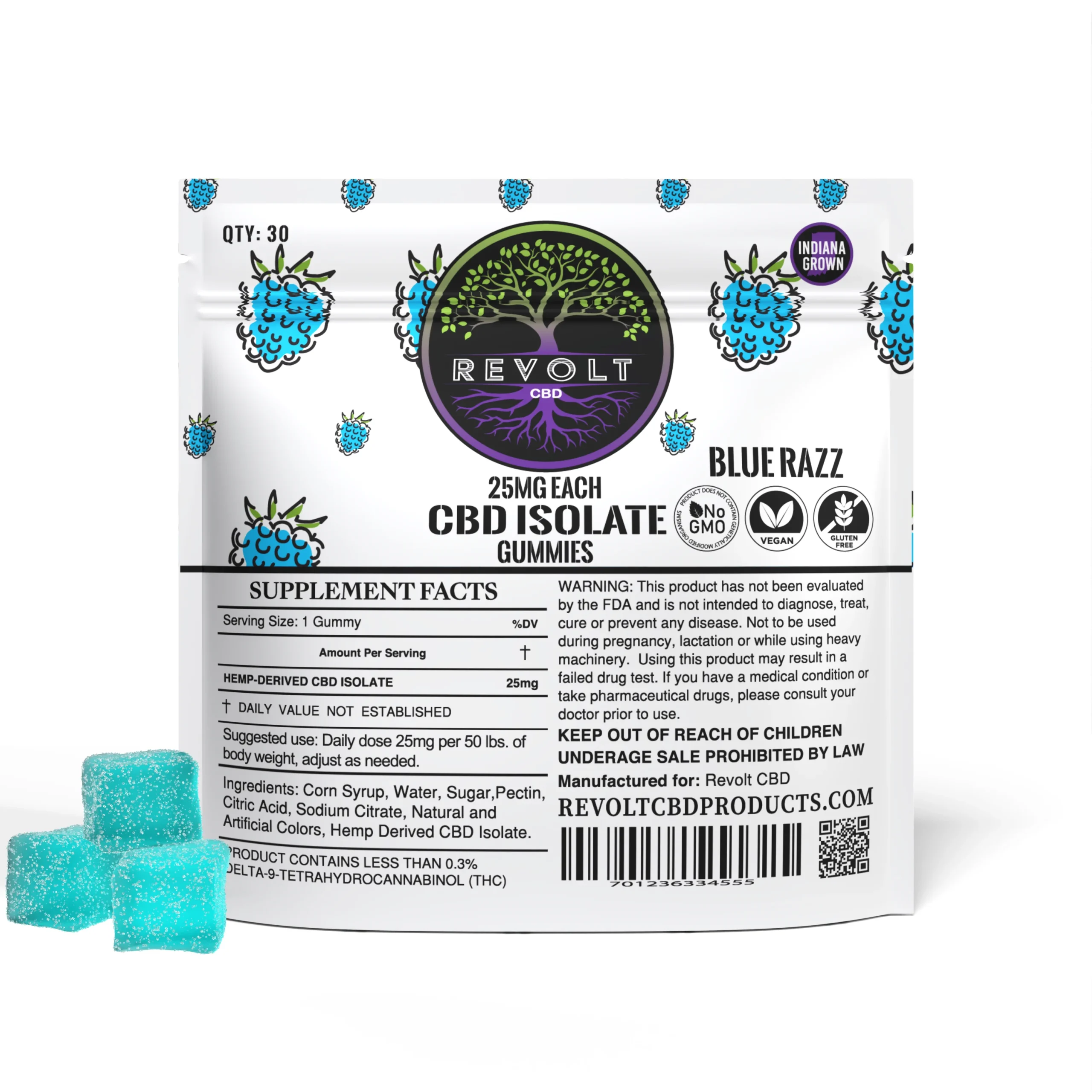 25 MG CBD Isolate Blue Razz Gummies