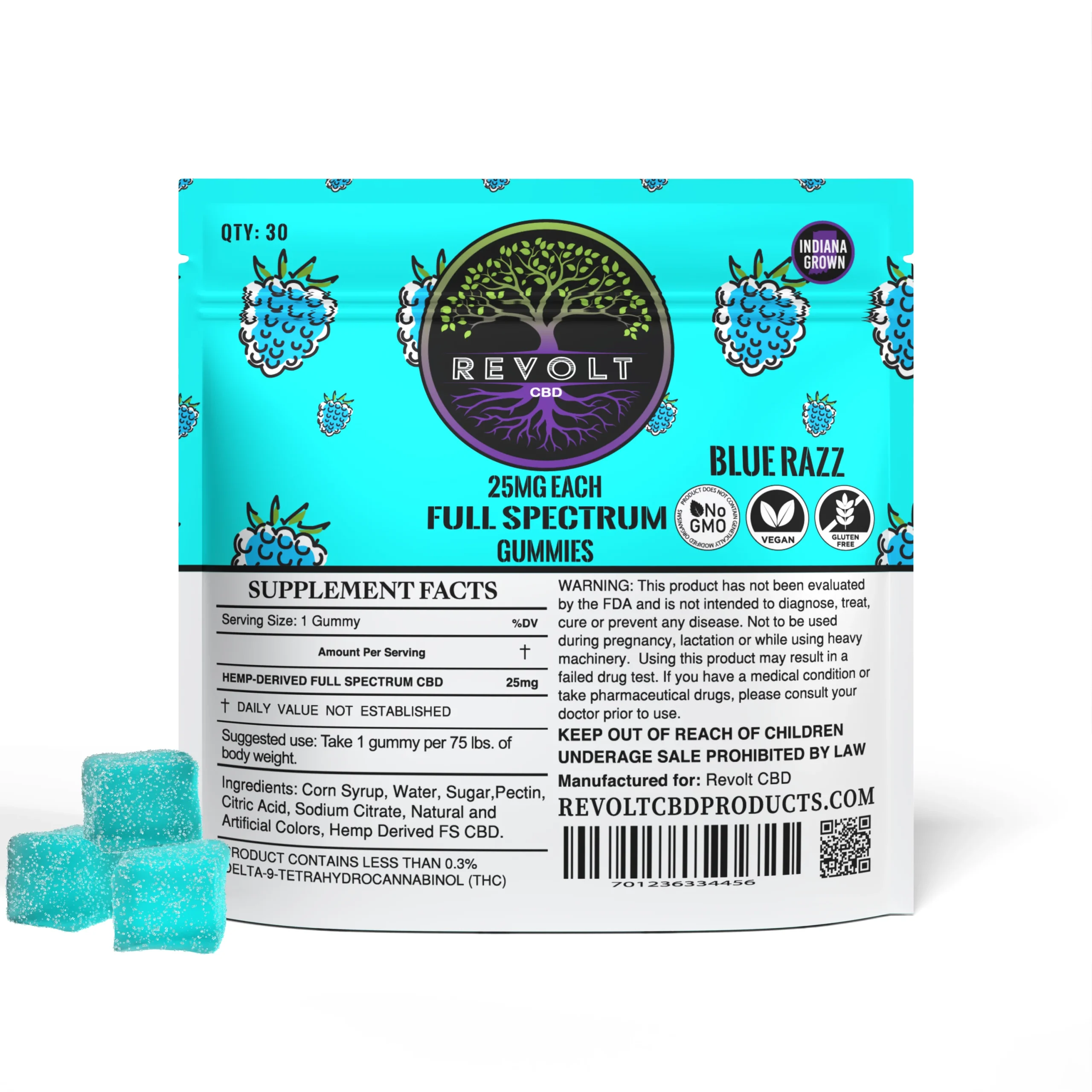 25 MG Full Spectrum Blue Razz CBD Gummies